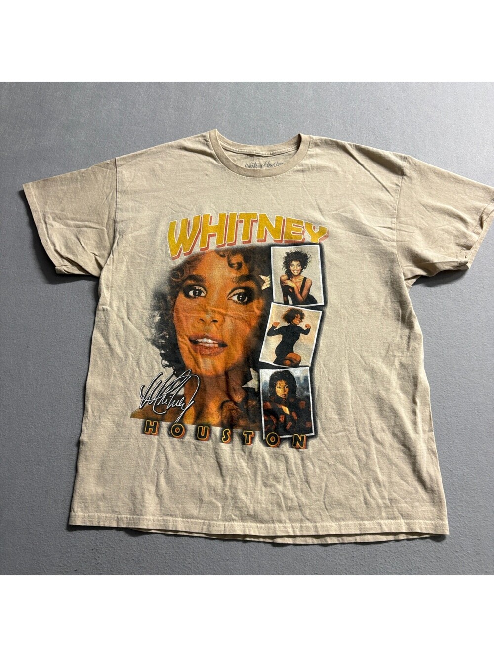 Whitney Houston Graphic T-Shirt Mens XL Tan Cotton Short Sleeve Music Tee